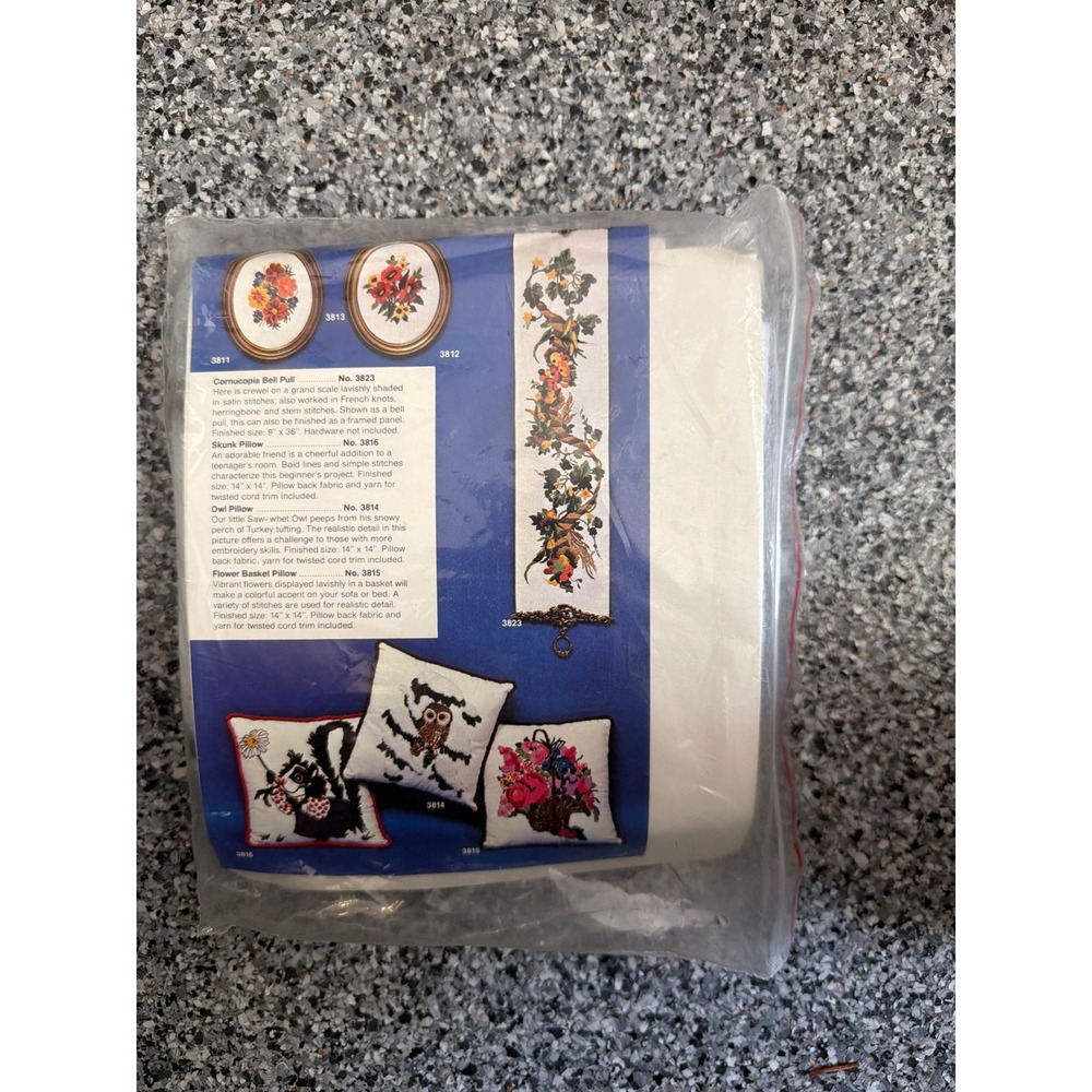 Vintage Owl Pillow Crewel Embroidery Kit No 3814 Stamped 14x14 Woodland DIY